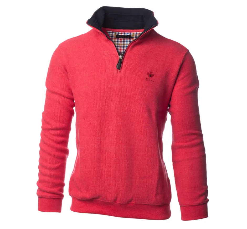 Sweat col zip uni ROUGE CLAIR CHINÉ