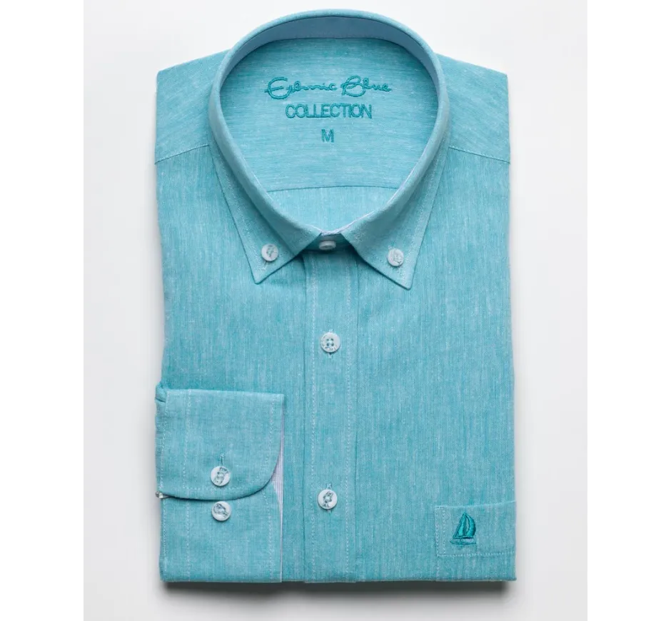 Chemise Turquoise en Lin et Coton - Respirabilité et Entretien Facile