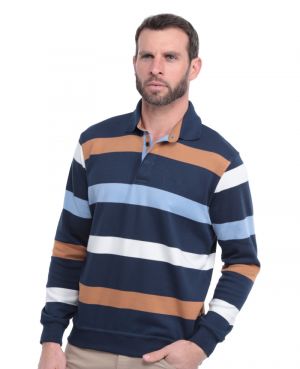 Striped light knit polo shirt NAVY SKY WHITE TOBACCO