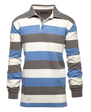 Long sleeve polo-shirt, BLUE / WHITE / GREY stripes