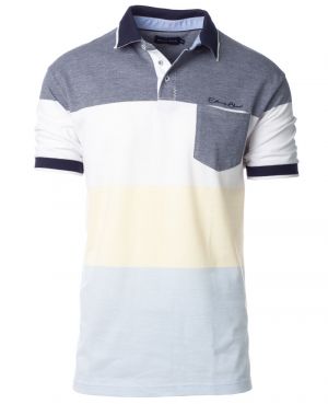 Short sleeve polo-shirt, NAVY / WHITE / YELLOW / SKY BLUE stripes