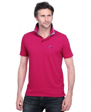Short sleeve polo-shirt, FUCHSIA pique double collar