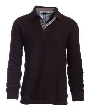Long sleeve polo-shirt, fancy collar soft touch BROWN