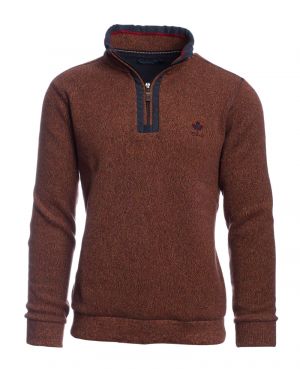 PREMIUM Collection - Zip neck sweater with elbow patchs ORANGE in HEAVY knit