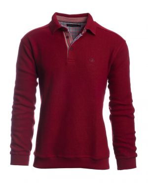 Long sleeve polo-shirt, fancy collar soft touch HERMES RED