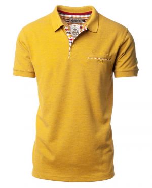 Short sleeve polo-shirt, YELLOW MELANGE piqu with pocket