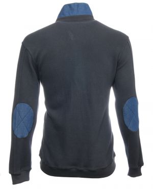 Long sleeve polo-shirt, soft touch NAVY denim elbows