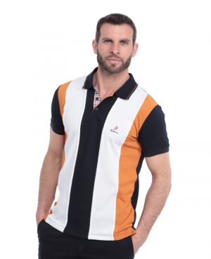 Short sleeve polo, pique, 3 colours, vertical NAVY, WHITE, OCHER