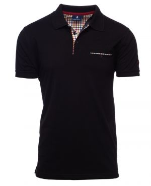Navy Jersey Polo with Checkered Detail - Comfort and Superior Quality