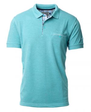 Short sleeve polo-shirt, TURQUOISE BLUE piqu with pocket