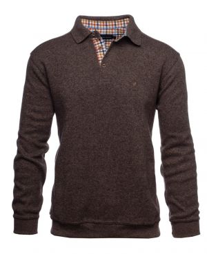 Long sleeve polo-shirt, soft touch mottled brown
