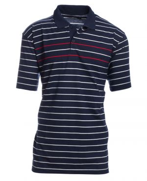 Short sleeve polo-shirt, NAVY / RED / WHITE stripes in JERSEY