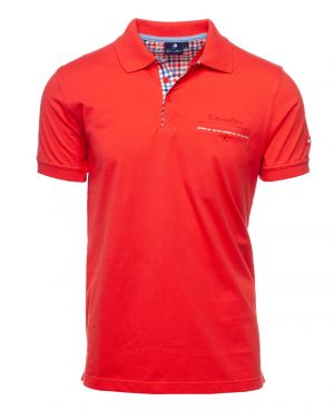 Coral Jersey Polo with Checkered Detail - Comfort and Superior Quality