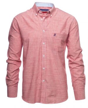 Chemise manches longues LIN, raye rouge corail