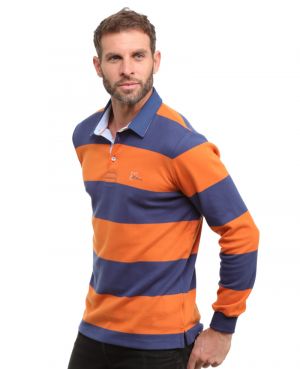 Striped rugby polo shirt DENIM BLUE / ORANGE