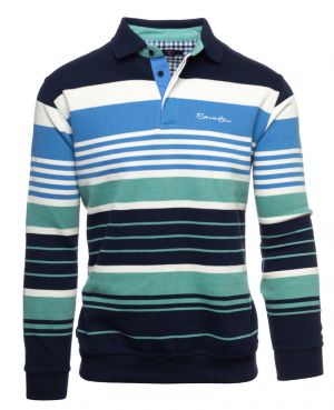 Long sleeve polo-shirt,/ NAVY / WHITE / GREEN/ BLUE stripes