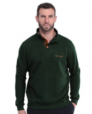 PINE GREEN Buttoned Collar Soft Touch Sweater