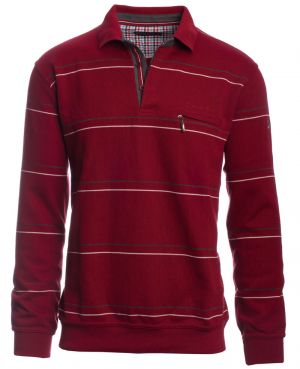 Long sleeve polo-shirt, RED / GREY / WHITE stripes