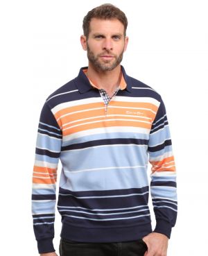 coral navy sky striped light knit polo shirt