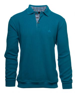 Long sleeve polo-shirt, soft touch AZURE BLUE