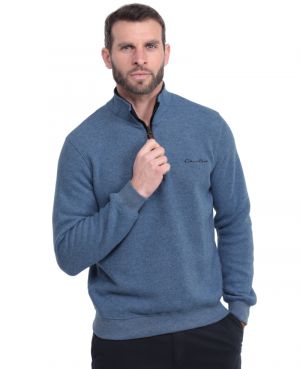 Zip neck sweater SKY BLUE with WOOL