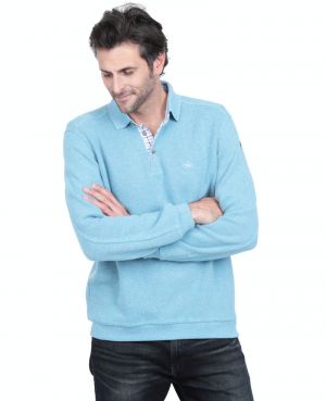 Long sleeve polo-shirt, soft touch CELESTIAL BLUE