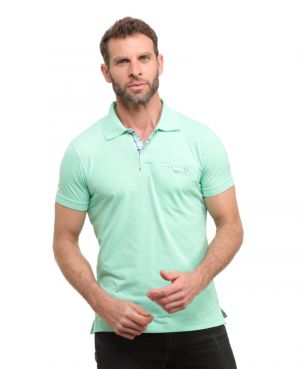 Mint Jersey Polo with Checkered Detail - Comfort and Superior Quality
