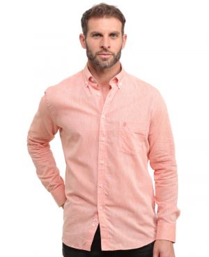 Orange Shirt in Linen and Cotton Blend - Breathability and Easy Care
