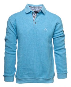 Long sleeve polo-shirt, soft touch melanged PASTEL BLUE