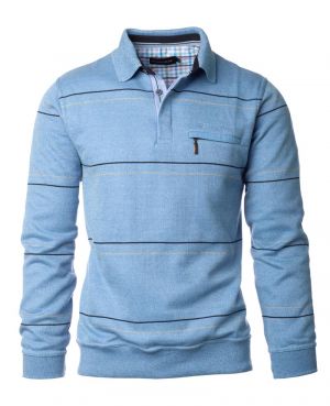 Long sleeve polo-shirt, BLUE / GREY / NAVY stripes