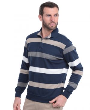 Striped light knit polo shirt NAVY BEIGE WHITE GREY