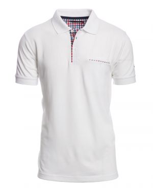 Short sleeve polo-shirt, WHITE piqu with pocket
