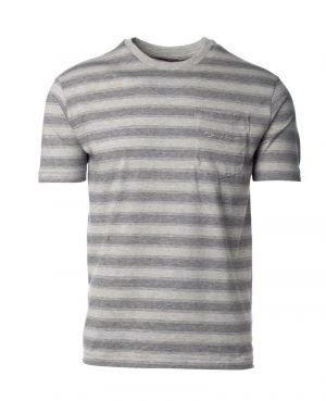 T-shirt col rond, manches courtes, poche GRIS RAYE