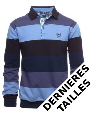 Long sleeve polo-shirt, LAVENDER BLUE / SKY / NAVY / DENIM stripes