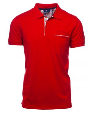 Red Jersey Polo with Checkered Detail - Comfort and Superior Quality