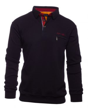 Polo homme manches longues, MARINE maille texture