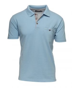 Short sleeve polo-shirt, SKY piqu with pocket