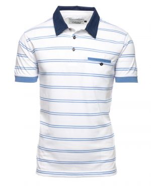 Short sleeve polo-shirt, WHITE with blue stripes 3XL 4XL