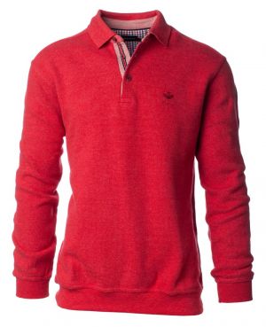 Long sleeve polo-shirt, fancy collar soft touch melanged light red