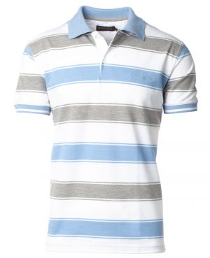 Short sleeve polo-shirt, SKY BLUE / WHITE / GREY stripes