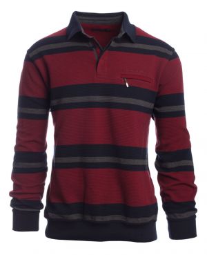 Polo, RED / NAVY / GREY stripes fancy knit, zipped pocket