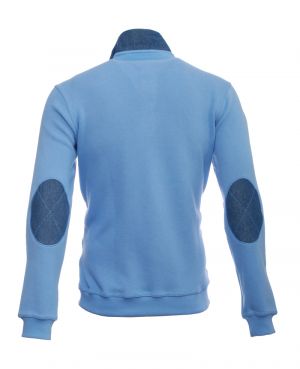 Long sleeve polo-shirt, soft touch BLUE denim elbows
