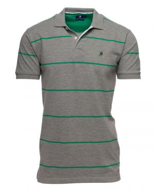 Short sleeve polo-shirt, GREY with GREEN fine stripes