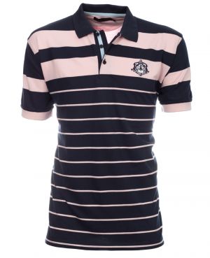 Short sleeve polo-shirt, NAVY PINK stripes