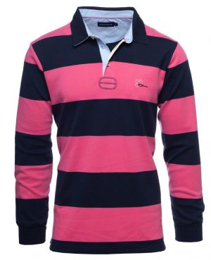 Striped rugby polo shirt NAVY/ FUCHSIA