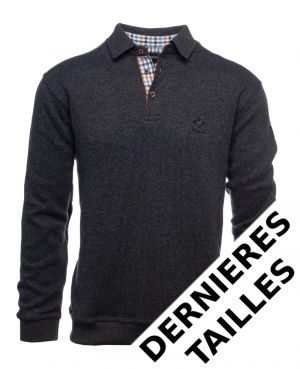 Long sleeve polo-shirt, soft touch DARK ANTHRACITE GREY