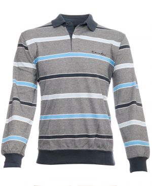 Long sleeve polo-shirt, NAVY BLUE stripes