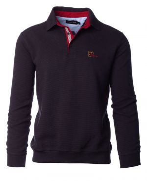 Polo homme manches longues, MARINE maille ottoman