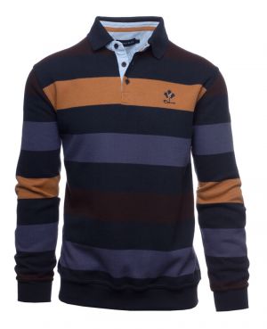 Long sleeve polo-shirt, NAVY / CARAMEL / LAVENDER BLUE/ BURGUNDY stripes