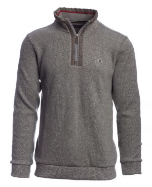 PREMIUM Collection - Zip neck sweater with elbow patchs LIGHT GREY in HEAVY knit